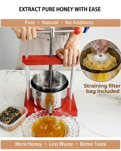 0.8 Gallon Stainless Steel Manual Fruit And Vegetable Squeezer With Filter Bag Upgraded 3L Capacity For Honey Cheese And Plant Infusions No Fuss Great For Home Batch Soft Fruit Juices And Herb Press