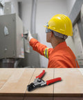 Heavy Duty Automatic Wire Stripper Pliers With Integrated Adjustable Ruler For 0.5 To 4.0mm Cables on wooden surface.
