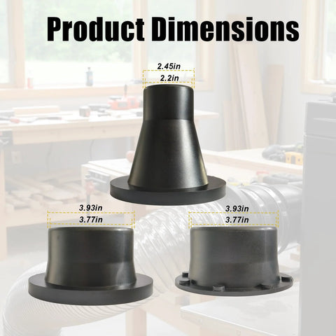 Amazon 20-piece magnetic dust collection fittings kit; black plastic 4 in and 2.5 in quick-connect adapters with reducer