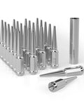 24 Pack Chrome Spike Lug Nuts M14x1.5 Closed End With 60 Degree Conical Bulge Seat And 1 Socket Key Fits 6 Lug Trucks