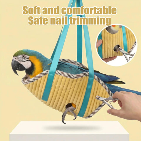 Extra Soft Yellow Bird Diaper Flight Suit For Small To Medium Parrots used for safe nail trimming on parrot