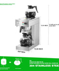 12 Cup Commercial Coffee Maker With Water Line Auto Fill, stainless steel, dual glass carafes on warmers, drip brewer.