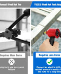 Comparison of manual rivet nut tool and YUZES rivet nut tool adapter, showing ease of use with electric drill.