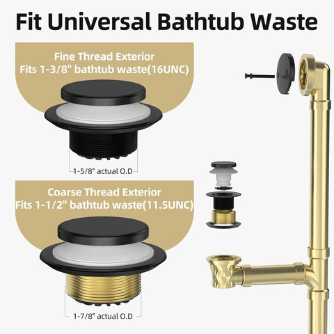 High End Matte Black Tip Toe Bathtub Drain Kit With Snap On Hair Catcher and No Sweat Leak Proof Design detailed fittings