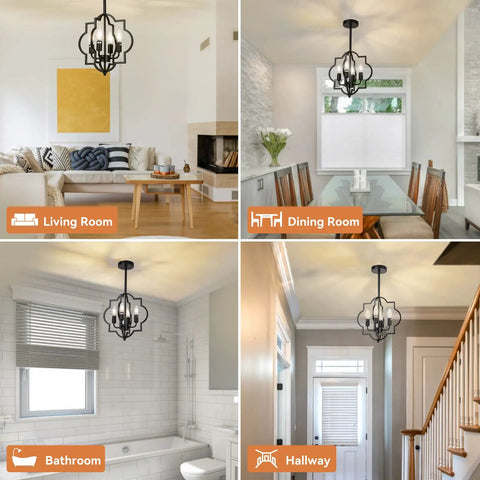 Farmhouse Black Chandelier With 4 Lights Dope Modern Island Pendant Ceiling Light Fixture in living and dining rooms