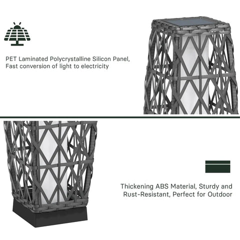 Outdoor Solar Powered Wicker Floor Lamp for Patio and Garden, Weather Resistant Deck Light in Silver Gray, Auto On at Dusk and Off at Sunrise, 8 to 10 Hours Run Time, No Wiring Needed, Easy Setup, Cozy Backyard Ambience