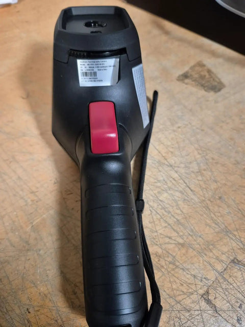 Rear view of a handheld thermal imaging camera with WiFi, 25Hz refresh, 160x120 IR resolution, showing handle and controls.