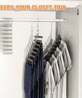 Seven Loop Metal Closet Hanger Chain 10 Pack Space Saving Hangers Holds Seven Garments In One Compact Vertical Design Dorm Room Essentials For Home Office Travel Cruise Ship Storage displayed on a clothing rod