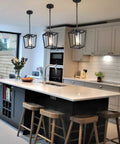 Black Pendant Light For Kitchen Island, 1 Light Modern Farmhouse Cage Lantern With Glass Shade over kitchen island