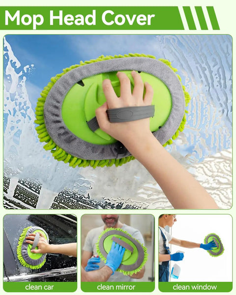 Close-up of a microfiber mop head from 62 Inch Long Handle Car Wash Kit With Microfiber Heads, No Scratch Exterior Cleaning