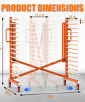 Product dimensions of Heavy Duty Expandable Paint Drying Rack For Cabinet Doors With Smooth Casters And Hella Solid Steel Frame for woodworking.