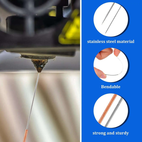 Stainless Steel Nozzle Cleaning Needles Set, 10-Piece Clear Bottle, Includes 0.15mm To 1.0mm Tips For 3D Printers, close-up view of needle