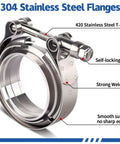 Stainless Steel Two And A Half Inch V Band Exhaust Clamps Dual Pack with self-locking nut and T-bolt detail for turbo downpipe