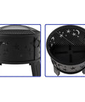 26 Inch Outdoor Fire Pit With Grill, Mesh Spark Screen And Poker, Rust Resistant Powder Coated Steel, Decorative Star Design