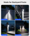 4 Pack Solar Wall Lights Outdoor Stainless Steel Motion Sensor Lamps Waterproof No Fuss Easy Install for Fence Deck Post Stair Front Porch Dock Patio Yard House Siding Security Lighting on backyard posts.