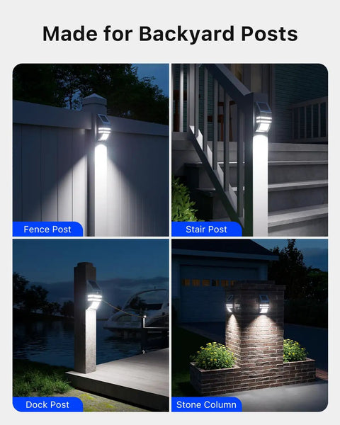 4 Pack Solar Wall Lights Outdoor Stainless Steel Motion Sensor Lamps Waterproof No Fuss Easy Install for Fence Deck Post Stair Front Porch Dock Patio Yard House Siding Security Lighting on backyard posts.