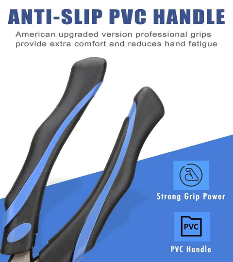 6 Inch Long Needle Nose Pliers With Side Cutting For Precision Gripping And Cutting In Nickel Chromium Steel Heavy Duty Construction with ergonomic anti-slip PVC handles