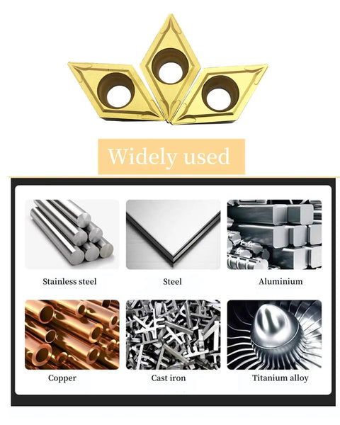 10 Piece DCMT21.51 DCMT070204 Diamond Carbide Lathe Inserts For Turning various metals, including stainless steel and titanium alloy.