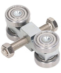 Heavy Duty Four Wheel Steel Pulley Assembly Featuring Deep Groove Ball Bearings For Smooth Rock Solid V Belt Drive And Strut Channel Gear That Kicks Ass And Never Craps Out in close-up view showing metal construction and ball bearings.