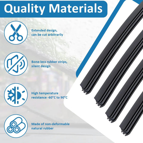 28 Inch Wiper Blade Refill Set For Front And Rear Windshields Universal Adjustable Replacement Frameless Design Durable Natural Rubber