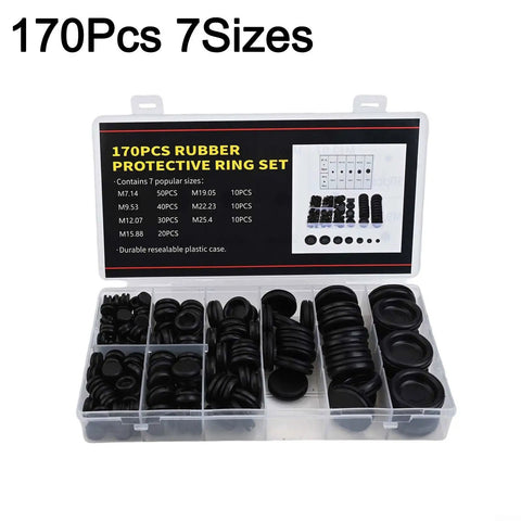 Must Have 170Pc Rubber Grommet Kit For Cars And Boats Perfect Wire Firewall Hole Cover Protection Electrical Cable Guards Sizes 7mm To 25mm Heavy Duty Durable Black Flex Stuff, 170-piece black rubber grommet case