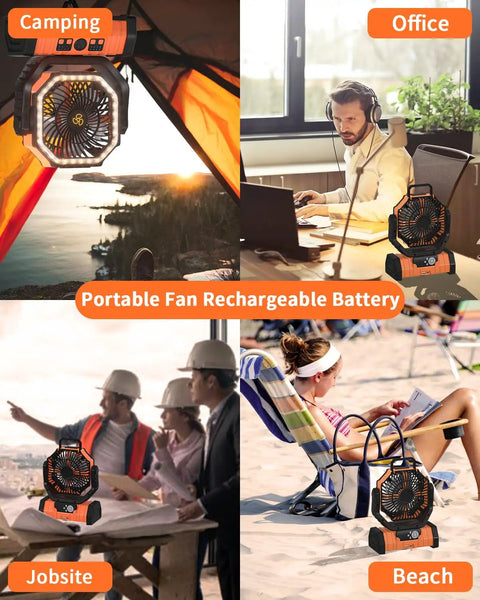 Must Have Camping Fan With 20000mAh Battery Pack Cordless Portable Outdoor Tent Fan for camping, office, jobsite, beach.