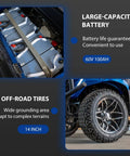 Rugged Off Road 4 Seater Electric Golf Cart With 5 Kw Motor And Hella Smooth Ride For Park Tours And Hotel Shuttles Featuring Fast Charging And Tons Of Trunk Room In Fresh Blue, showcasing large-capacity battery and 14-inch off-road tires.
