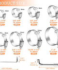 Hose clamp assortment set, 202 pcs, 304 stainless steel worm-gear clamps, sizes 1/4–2 in (6–51 mm)
