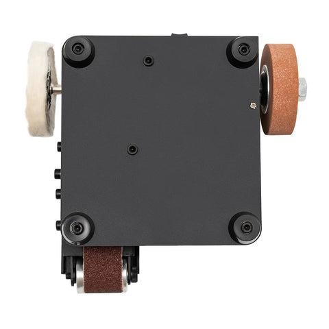 Heavy Hitter Mini Belt Sander With 350W All Copper Motor And 10 Included Abrasive Belts Speed Adjustable top view with attached belts.