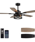 Nuoqiso Ceiling Fans LL-8037D-52-01 in rust color with wooden blades and remote control, ceiling mount design.