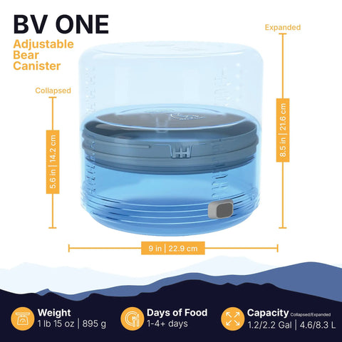 Adjustable Bear Canister For Backpacking And Camping, Expands And Collapses For Bear Resistant Food Storage shown expanded