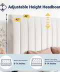 Adjustable tufted headboard of Hella Spacious Full Size Storage Bed Frame With Super Plush Velvet Upholstery in white, showing height options.