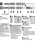 CRBU2 CDRBU2 pneumatic actuator specifications chart for rotation angles, sizes, vane types and auto switch options.