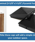 Plastic Pyramid Fence Post Caps 4x6 Nominal 3-5/8 x 5-5/8 With Pre-Drilled Holes Black or White Pack of 2 Great for Decks Fences Mail
