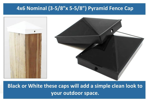 Plastic Pyramid Fence Post Caps 4x6 Nominal 3-5/8 x 5-5/8 With Pre-Drilled Holes Black or White Pack of 2 Great for Decks Fences Mail
