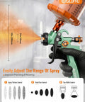 Pro Grade HVLP Auto Paint Spray Gun Knocking Out Slick Glass Finish With Precision Micron Atomization For Quick Garage Hot Rod Touch Ups Featuring Ten Spill Proof Disposable Cups For Stress Free Weekend Wrenching showing adjustable spray controls.