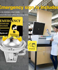 Image of Must Have Wall Mounted Eyewash Station That Is OSHA Approved Emergency Eye Wash With Stainless Steel Bowl NPT Threads Includes Emergency Sign ANSI Z358.1 2014 Compliant Heavy Duty Safety Gear For Workplace Quick Install, showing a doctor in a lab adjusting equipment and the included emergency sign.