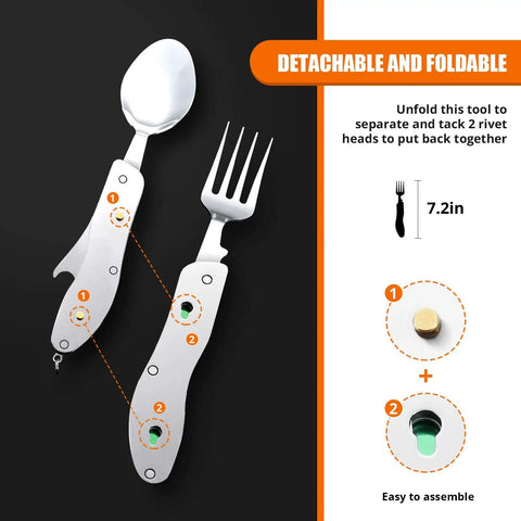 4 In 1 Camping Utensil Set With Detachable Fork Spoon Knife And Bottle Opener For Hiking And Backpacking in Army Green