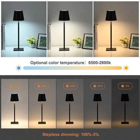 2-Pack Cordless Desk Lamp Go-To Table Light Rechargeable USB 3W 5000mAh Battery With Stepless Dimming IP54 Waterproof Portable Modern Lighting For Restaurant Dining Bedroom Outdoor Black