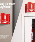 Projecting Fire Extinguisher Sign With Down Arrow, Two Sided Wall Mount Corridor V Sign, Polished Acrylic White On Red, 5 By 6 Inches, Easily Seen