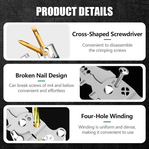 Pro Grade 18 In 1 Folding Wire Stripper Pliers Set With Voltage Detector details including screwdriver and four-hole winding