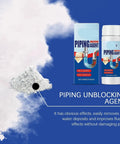 Three Piece Drain Cleaner Kit That Clears Kitchen Sinks, Bathrooms And Toilets Fast, Safe For All Pipe Types, Five Minute Blockage Solution For Hair, Grease, Soap Scum And Food Debris No Clog Drama, bottle and box packaging, powder shown.
