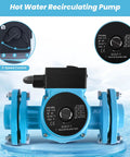 115V Hot Water Recirculating Pump 168W with 3Speed Settings and NPT 1 Inch Connections for Tank Heaters showcasing control panel and flow specs.
