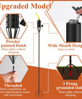 Diagram of Citronella Garden Torch Set Of Six With Large 16 Ounce Metal Torches 59 And A Half Inch Tall Outdoor Torches On Three Prong Grounded Stakes highlighting features like powder finish and wide mouth design.