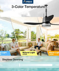 42 Inch Outdoor Ceiling Fan With Lights For Patios And Gazebos, IP65 Waterproof Rust Resistant With Remote, 3 CCT