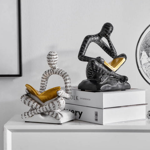 Heavy Duty Decorative Book Ends For Shelves With Thinker Statue Design on white bookshelf, modern office decor