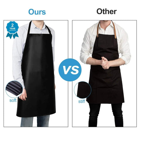 Comparison of 2 Pack Waterproof Rubber Vinyl Aprons For Men Heavy Duty Kitchen And Grilling Aprons Extra Long 40 Inch Bib Aprons with adjustable neck strap versus another apron.