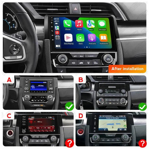 Honda Civic 2016 2021 Aftermarket Car Stereo Wireless CarPlay Android Auto GPS Navigation 9 Inch Head Unit installed view