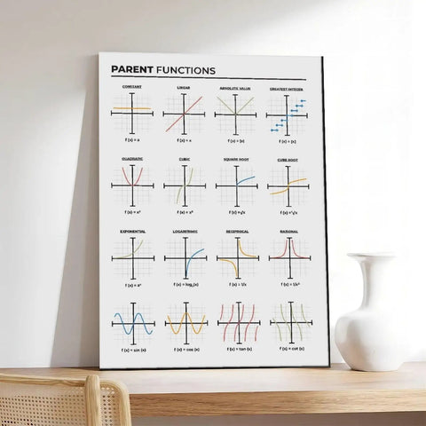 Chill Math Cheat Sheet Poster For High Schoolers Parent Functions Canvas Wall Art Unframed 16 By 24 Inches on shelf