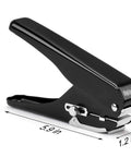 Side view of black metal Badge Hole Punch Slot Puncher For ID Cards And PVC Paper Slots Tough As Nails Metal Build For Pro Use Heavy Duty